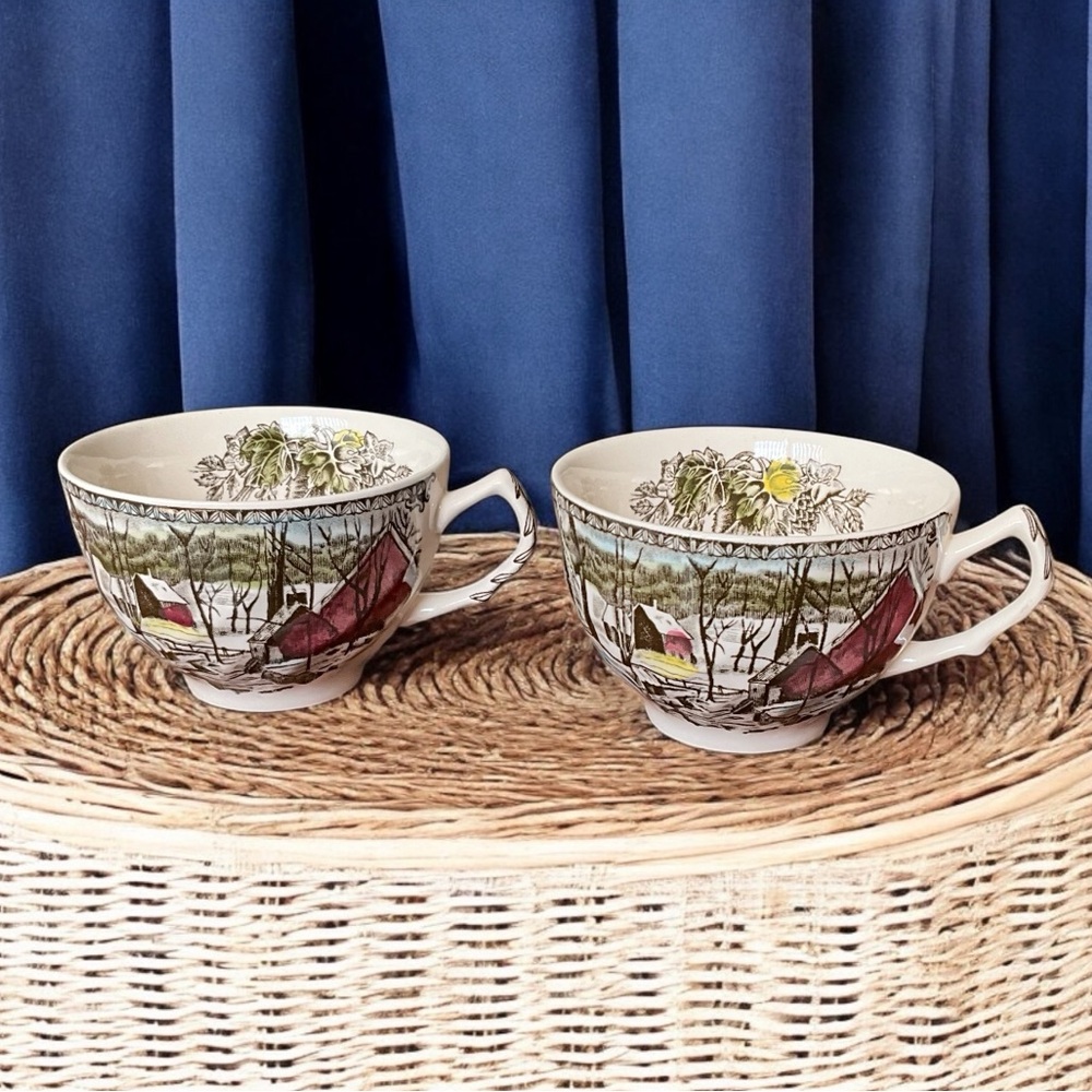 Vintage Johnson Bros The Friendly Village The Ice House Set of 2 Tea Cups